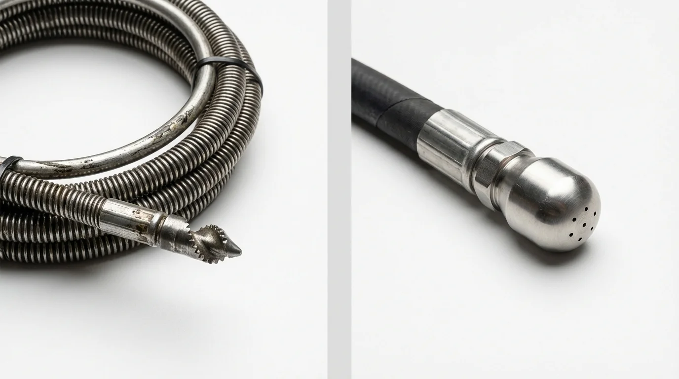 Drain snake cable and hydro jetting nozzle used for drain cleaning in Polk City, FL